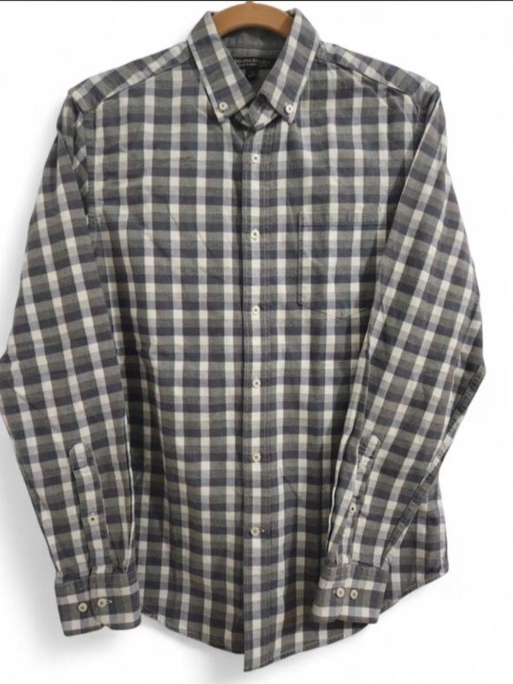 Banana Republic Gray and Navy Plaid Button-Down Flannel Shirt